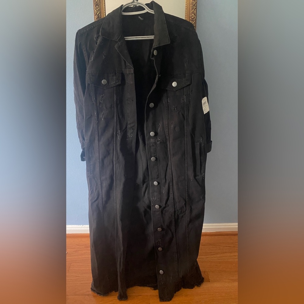 Black long leather jacket